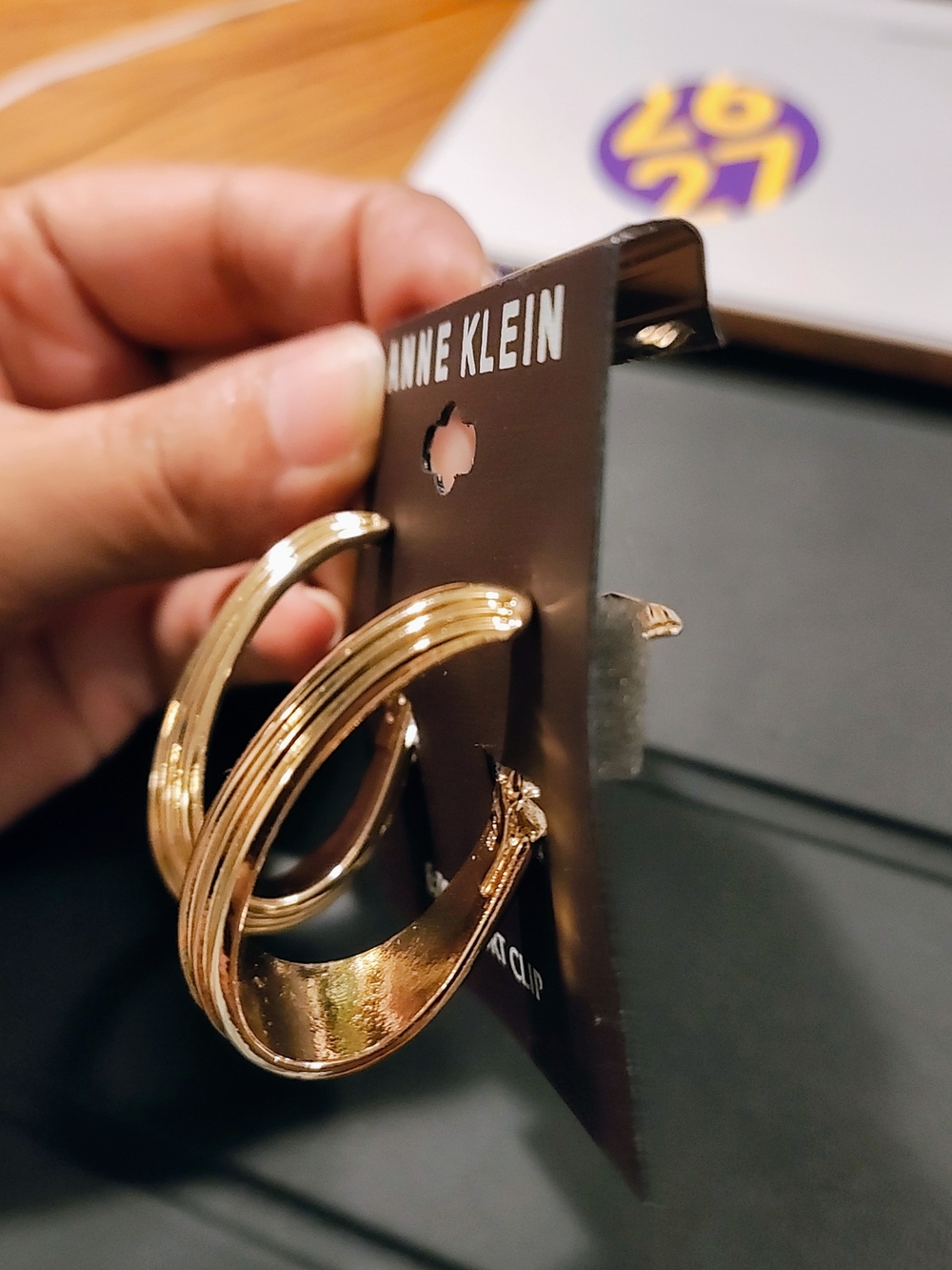 Anne Klein Gold Ribbed Hoop Earrings - Picture 6 of 8